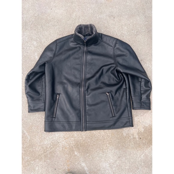 Roundtree & Yorke Mens 3XLT Black Faux Leather Jacket Fleece Lined Full Zip - Picture 1 of 7